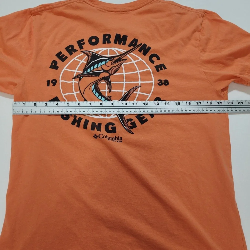 Columbia PFG Shirt Men's Size Large‎ Orange Short Sleeve Fishing Logo Outdoor